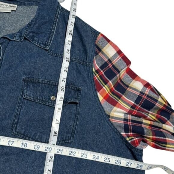 Country Store Denim Shirt With Plaid Sleeves Button-Down 3X 100% Cotton Womens - Picture 8 of 8